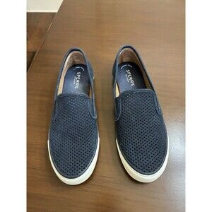 Sperry Shoes Womens 8M Seaside Perforated Slip On Sneakers STS95716 Navy Blue